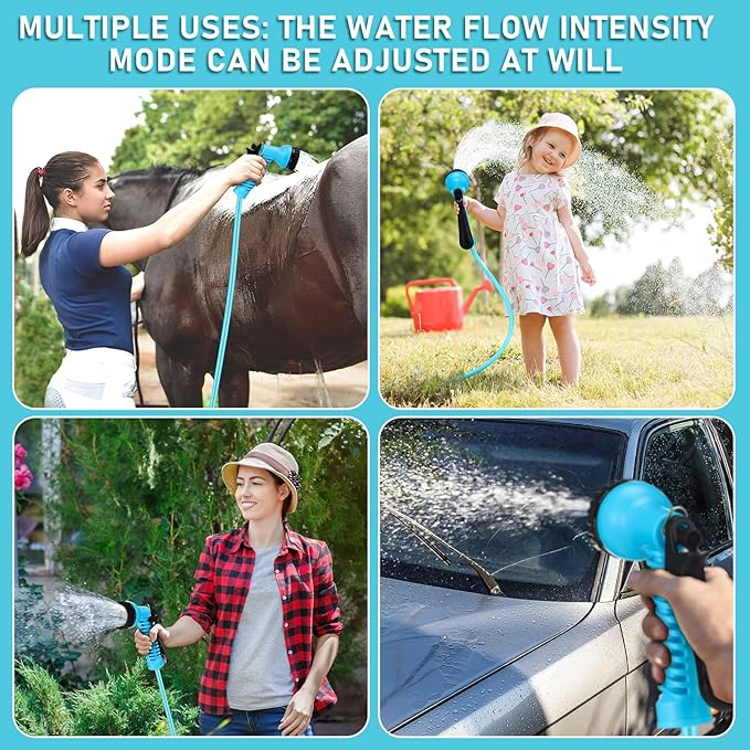 Pangda 25 Ft x 3/8'' Coil Garden Hose EVA Recoil Garden Self Coiling Expanding Water Hose with 6 Function Spray Nozzle Universal 3/4'' Brass Connector Fitting for Outdoor Yard(Blue)
