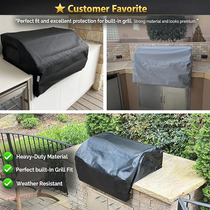 Covers & All Built-in Grill Cover for Outdoor Grill – Heavy Duty 12 oz Waterproof Built-in BBQ Grill Cover, PVC-Coated Polyester with Elastic Hem for Snug Fit (44 x 27 x 26 inches, Black)