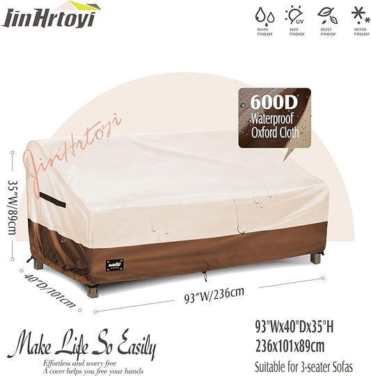 3-seater Outdoor Couch Cover,93"Wx40"Dx35"H Patio Sofa Cover,100% Waterproof Heavy Duty Patio Furniture Covers,Beige&Brown