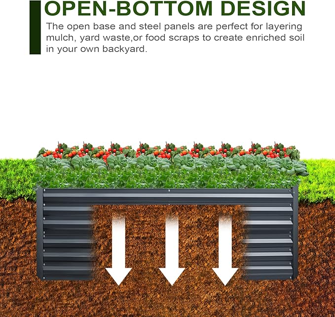 Metal Raised Bed Garden Bed Kit, 8x4x2ft Tall Galvanized Planter Raised Garden Boxes Outdoor, Large Metal Raised Garden Beds for Flowers, Vegetables, Herbs