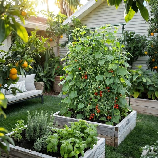 Compact A-Frame Plant Trellis for Peas, Beans & Small Climbing Plants - 47'' H x 31.5'' W PE-Coated Galvanized Steel Garden Support with Netting, Ideal for Raised Beds & Container Gardens