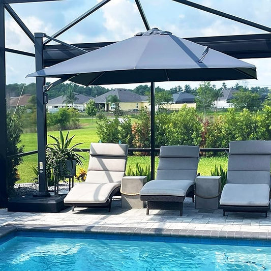 PURPLE LEAF 11 FT Square Patio Umbrella with Base Included Large Outdoor Offset Umbrella with 360-degree Rotation Cantilever Umbrella for Garden Deck Backyard Pool Grey