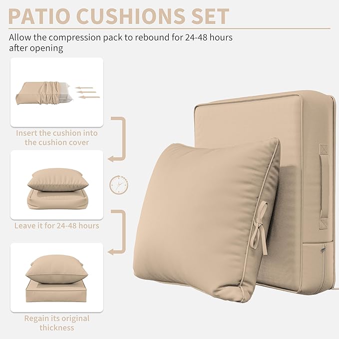 Premium Outdoor Seat Cushion Chair Cushions for Patio Furniture 24 L X 24 W X 5 H Waterproof & Fade Resistant Deep Seat and Backrest Cushion Set with Removable Covers for Chair, Sofa