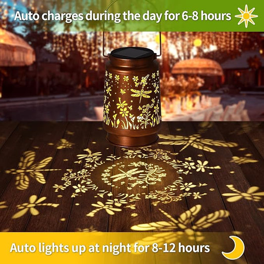 Solar Lanterns Outdoor Waterproof Garden Decor Mothers Day Gifts for Mom Women Birthday Gifts Ideas Metal Bird Decorative LED for Patio Pathway Landscape Walkway Terrace Balcony Lawn Yard (Dragonfly)