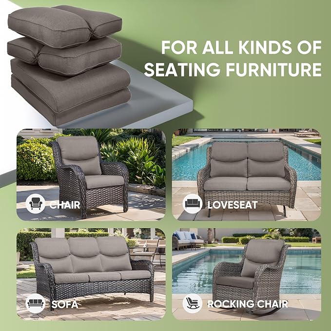 Outdoor Chair Cushion Set of 2, Waterproof Outdoor Seat Cushions 25x22, Patio Chair Cushions for Outdoor Furniture, Couch Cushion Replacement, Include 2 Back & 2 Seat Cushions, Smile/Grey