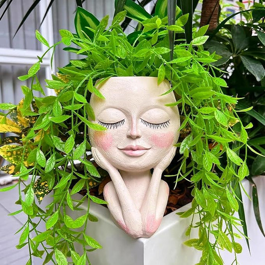 Face Planters Pots Head,Cute Succulents Plants Planters,Creative Resin Pots with Drainage Hole,Ideal Vase Gifts for Indoor Outdoor Garden Decor
