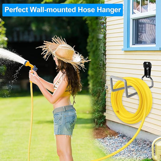 PeoMev Garden Hose Holder - Metal Garden Hose Reel Wall Mounted Water Hose Holders for Outside, Heavy Duty Hose Hanger for Water Hose Storage