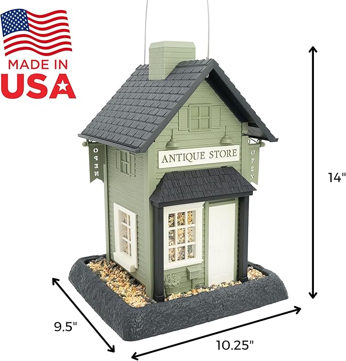 North States Village Collection - Antique Store Birdfeeder for Outdoors, Holds 6.5 Lbs of Seed in Green
