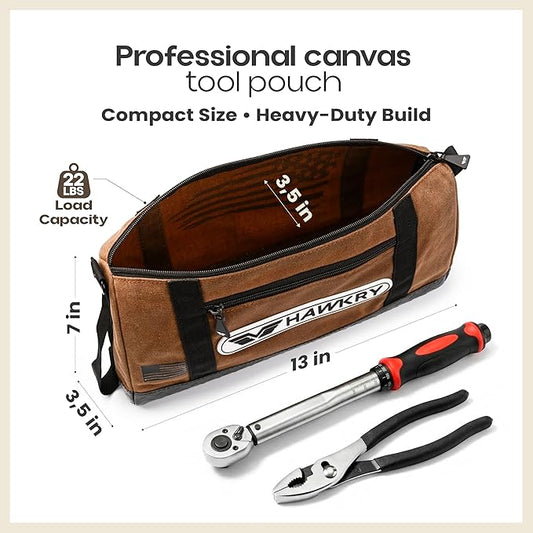 HAWKRY Heavy Duty Canvas Tool Bag Set of 2 – Waterproof Canvas Zipper Pouch, Garden Tool Bag, Construction Bags Heavy Duty, Small Zipper Pouch, Motorcycle Tool, Multipurpose Fishing Bag