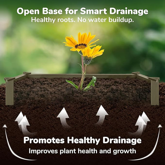 Raised Garden Bed - 1x1 ft Planter Box - Weathered Wood HDPE - No Tools Needed - DIY Kit for Urban Gardening, Flowers, Herbs & Vegetables - Made in The USA - 2 Pack