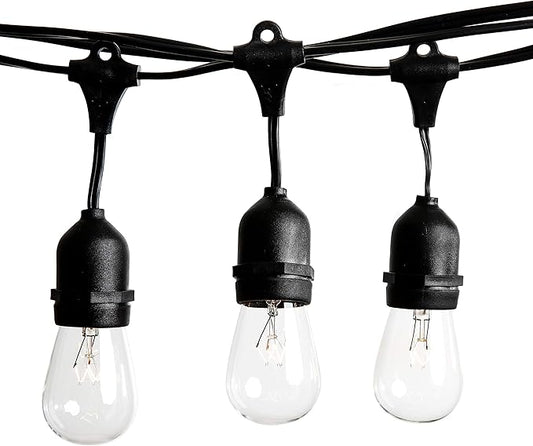 Hometown Evolution, Inc. 50 Foot E26 Commercial Outdoor String Lights with 25 Suspended Sockets and S14 Clear Bulbs for Weatherproof Heavy Duty Vintage Outside Lighting