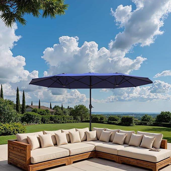 Outdoor Patio Umbrella, Table Umbrella with Push Button Tilt and Crank, 8 Ribs Market Umbrella