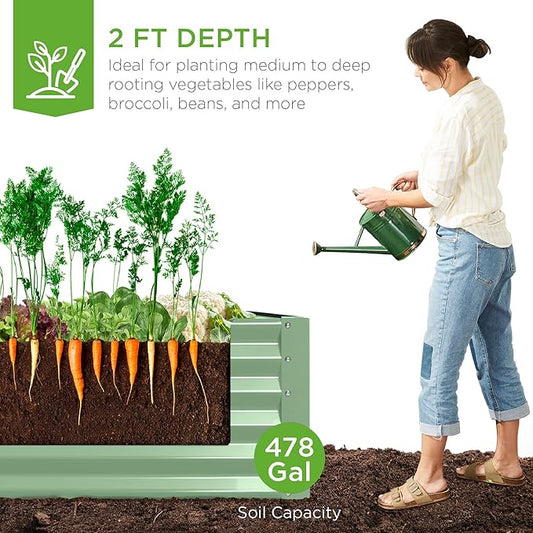 Best Choice Products 8x4x2ft Outdoor Metal Raised Garden Bed, Deep Root Planter Box for Vegetables, Flowers, Herbs, and Succulents w/ 478 Gallon Capacity - Sage Green