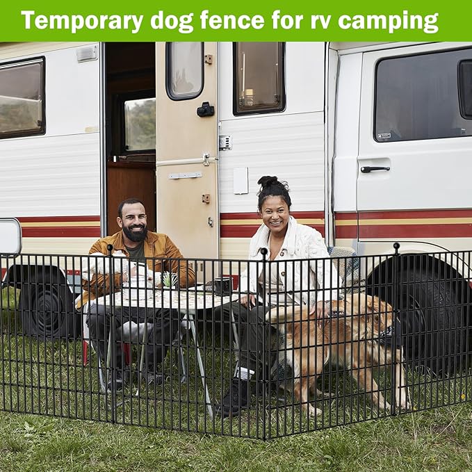 15 Panels No Dig Decorative Outdoor Garden Fence with Gate for Yard, 32 in(H) X 35.4 ft(L) Animal Barrier Fencing Rustproof Metal Wire Panel Border for Dog, Rabbits, and Patio Temporary Ground Stakes