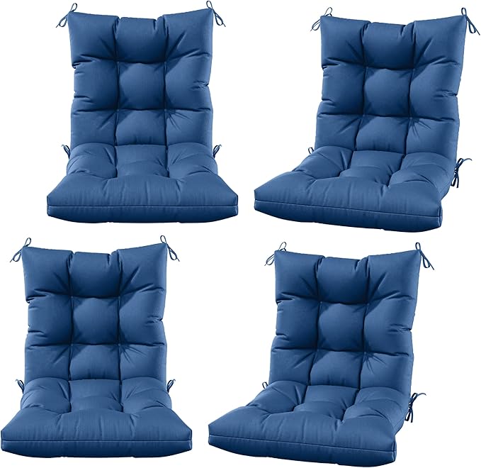 Patio Seat&Back Chair Cushions for Outdoor Furniture,Comfortable Cushions for Rocking/Dining/Lawn Chair-Set of 4 (Blue, 4pcs (1package))
