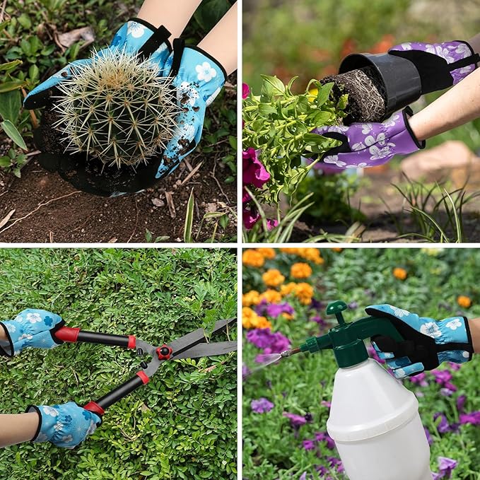 Trifabricy Gardening Gloves for Women, Breathable Leather Garden Gloves with Grip, Thorn-Proof Puncture-Resistant Work Gloves
