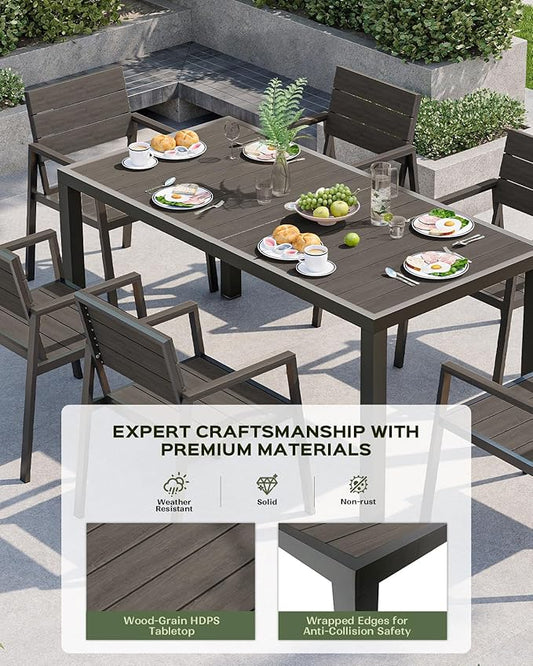 Outdoor Dining Set for 6, Patio Table and Chairs Set, Aluminum Patio Furniture Set with Umbrella Hole, HDPS Patio Dining Table Set for 6 (Charcoal)