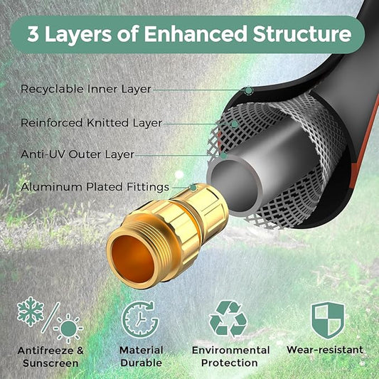 Giraffe Tools Garden Hose 5/8" Custom Length, No Kink, Flexible, Leakproof Water Hose, 600 Burst PSI, 100ft Male Female Fittings,Black Orange