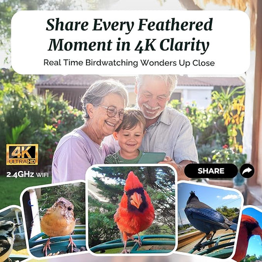 Beako™ Smart Bird Feeder with 4K Camera Solar Powered for Outdoors - UHD Live Stream for Birdwatching, AI Identification 10,000+ Bird Species, Real-Time Motion Detection, Ideal Gift for BirdLovers