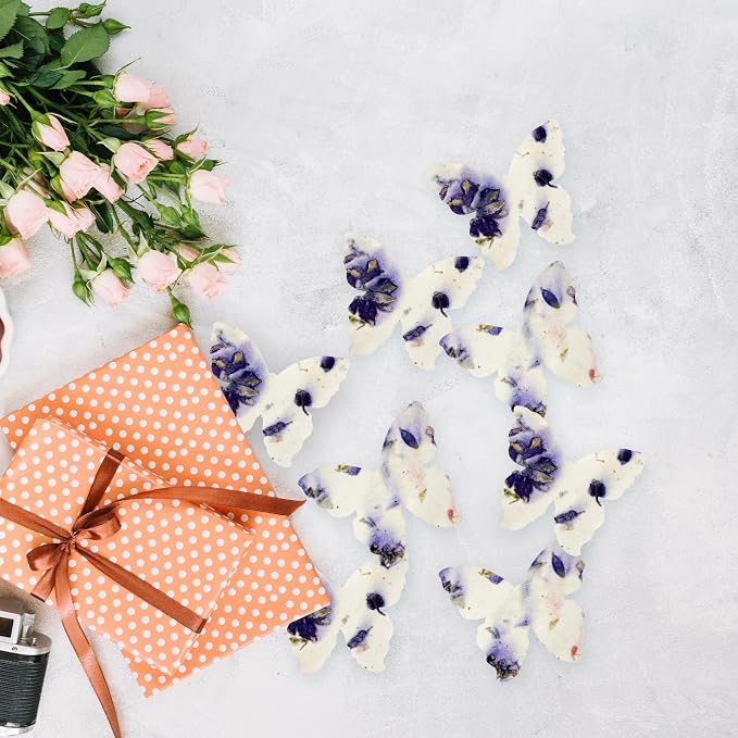 50pcs Large (2.85" h x 3" w) Purple Butterfly Seed Paper – Writable & Plantable Wildflower, Mom's Gift for Birthday, Use for Wedding, Baby Shower, & Party Favors