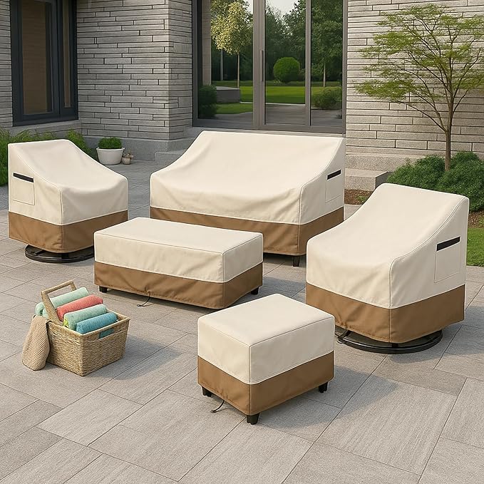 Outdoor Sofa Cover, Waterproof Patio Furniture Cover 58.3W x 32.7D x 31H inches Heavy Duty 600D Oxford Fabric Beige and Brown
