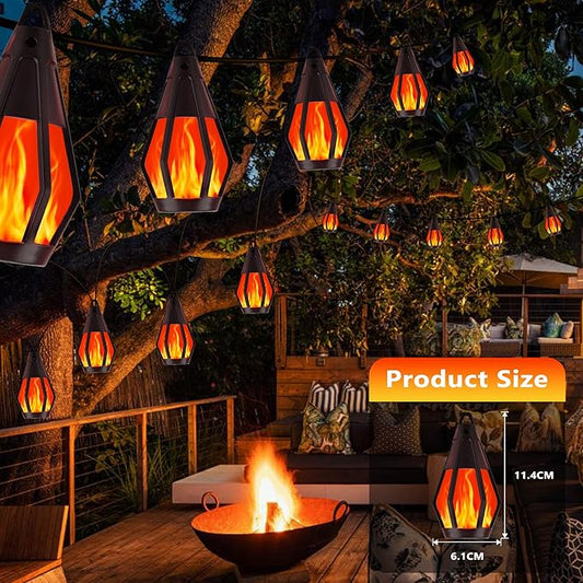 Solar String Lights for Outside, 33Ft Solar Patio Lights with 15 Flickering Flame Light Bulbs, Waterproof Red Solar Powered Outdoor Light for Garden Yard Patio Gazebo Bistro Cafe Porch Party Decor