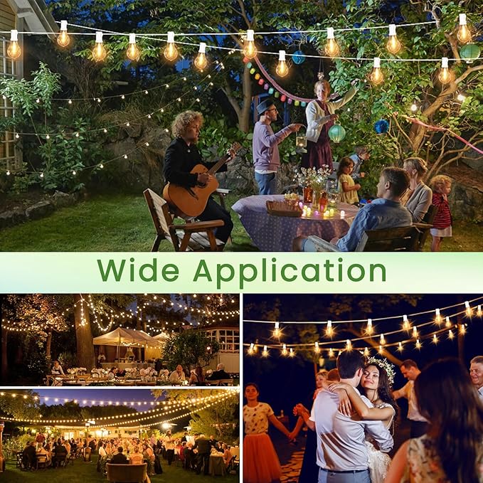 Outdoor String Lights, LED String Lights for Outside with 27 Shatterproof Bulbs (2 Spare), 50FT Porch White Hanging String Light for Balcony, Pergola, Gazebo, Patio Decor,White Cord