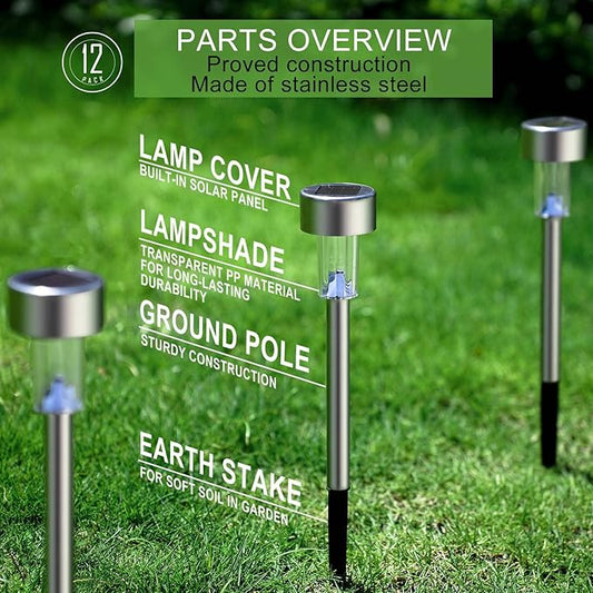 Dream Master Solar Lights Outdoor Waterproof, Stainless Steel LED Landscape Lighting, Solar Garden Lights, Outdoor Decorations for Yard, Pathway, Walkway, Patio, Lawn - 16 Pack (Warm White)