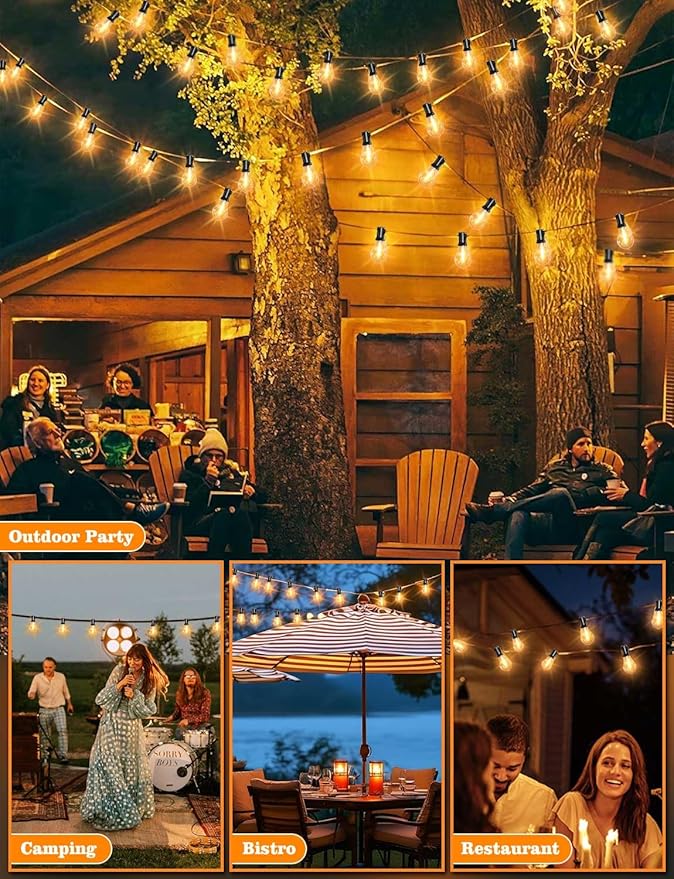 String Lights for Outside 120ft Waterproof with 60+3pcs A39 Shatterproof Edison Bulbs Outdoor String Lights for Patio, Yard, Cafe, Bistro, Market, Warm White 2200k