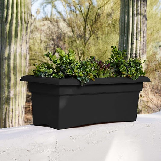 Bloem Veranda 26" Black Deck Box Planter with Optional Knock-Out Drainage Holes