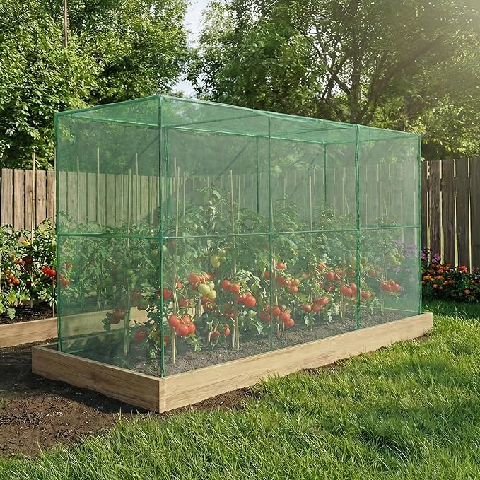 BPS Crop Cages for Garden Plant, 12x4x6 Ft Plant Netting Protection Tent with Zippered Door for Plants, Raised Garden Bed Cover with Frame for Vegetables, Fruits and Flowers