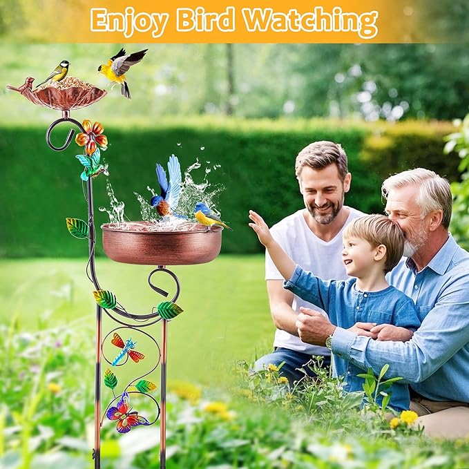 2 In 1 Bird Bath for Outside, Freestanding Large Bird Feeder Birdbaths for Outdoors, Garden Metal Bird Baths Bowl for Patio Yard, Copper