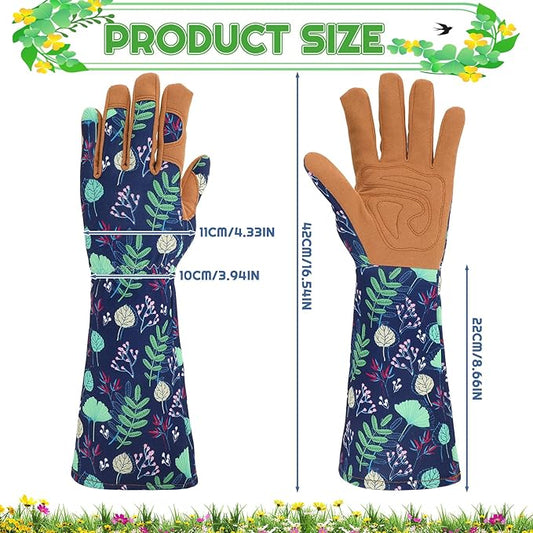 2 Pairs Gardening Gloves Thorn Proof for Women, Long And Short Leather Gardening Gloves for Rose Pruning Yard Work