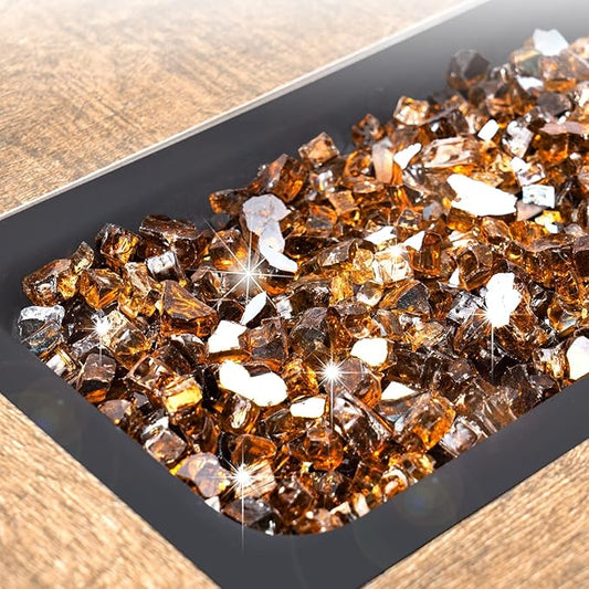 GASPRO 20 lbs Fire Glass for Propane Fire Pit, 1/2-Inch Reflective Fireplace Glass Rocks for Fire Pit Table, Copper