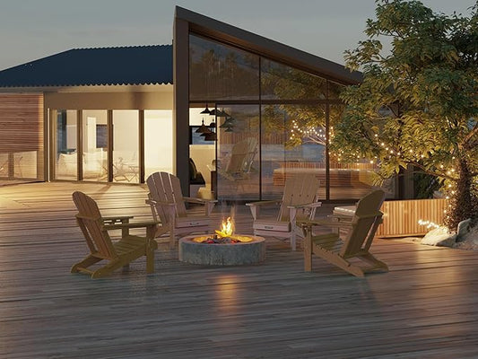 MUCHENGHY Folding Adirondack Chairs Set of 2, Patio Chairs, Lawn Chairs, Outdoor Chair, Adirondack Chair Plastic, Fire Pit Chairs, Weather Resistant with Cup Holder for Deck, Backyard, Garden(Teak)