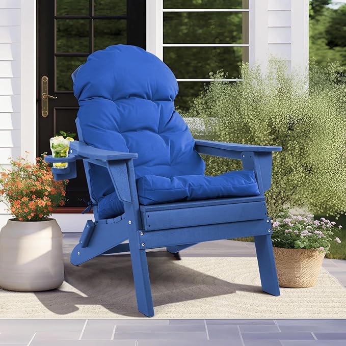 Adirondack Chair Cushion, Outdoor Rocking Chair Cushions Set of 4, Water Resistant Glider Rocker Chairs Replacement Cushions Set with Straps, 44''L x 19''W x 4''H