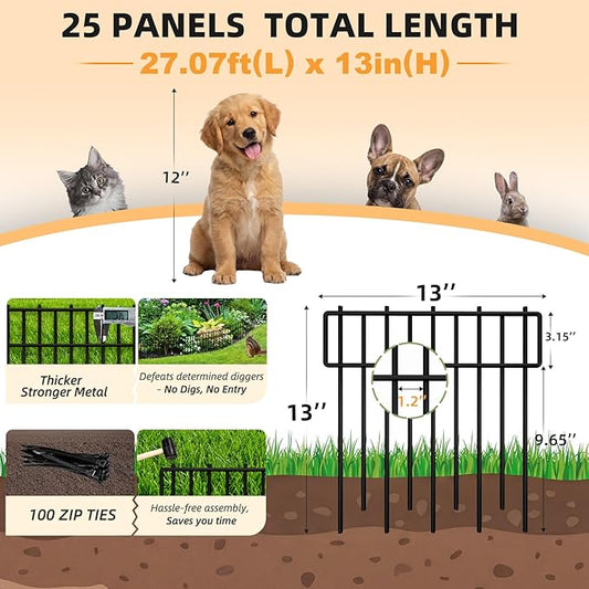 HIHADUUM 27.07ft Animal Barrier Fence - Garden Fence Animal Barrier 1.2" Gap & 3.75mm Thick Steel No Dig Fence Panels for Barrier, Dog Fence Outdoor for Yard, Garden Fencing and Garden Edging Border