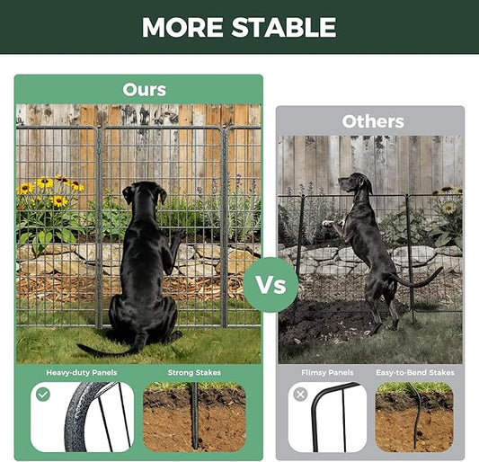 FXW Garden Fence Outdoor for the Yard – 50in(H) x 41.7ft(L) Heavy Duty Metal Animal Barrier for Dog, No Dig Decorative Dog Fence, 16 Panels, Silver