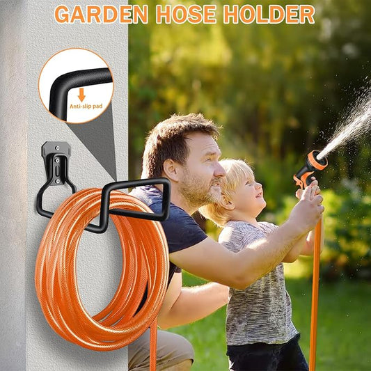 Hose Holder Wall Mount, Heavy Duty Hose Hanger for Outside Metal Hook for Water Hoses Outdoor Organizer Study Rack for Garden Hoses, 2 Pack