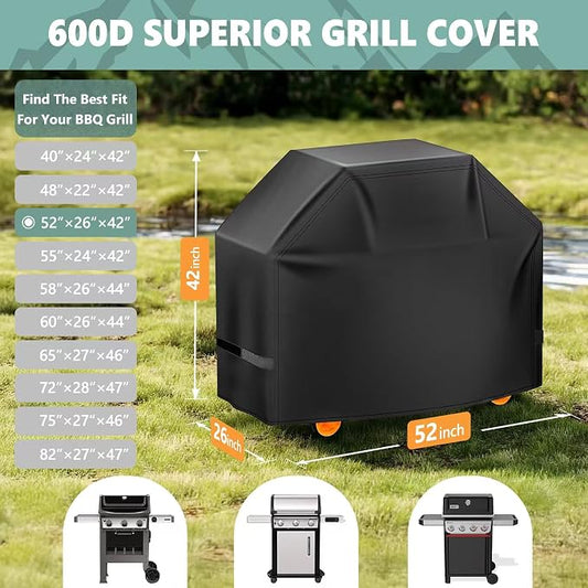 Grill Cover 52 Inch - 600D BBQ Cover for Weber Spirit 300 & Spirit 400 Series Grills - Outdoor Barbecue Covers Waterproof Heavy Duty for Weber Spirit E310, E315, E325, E330, E-425 and E-435
