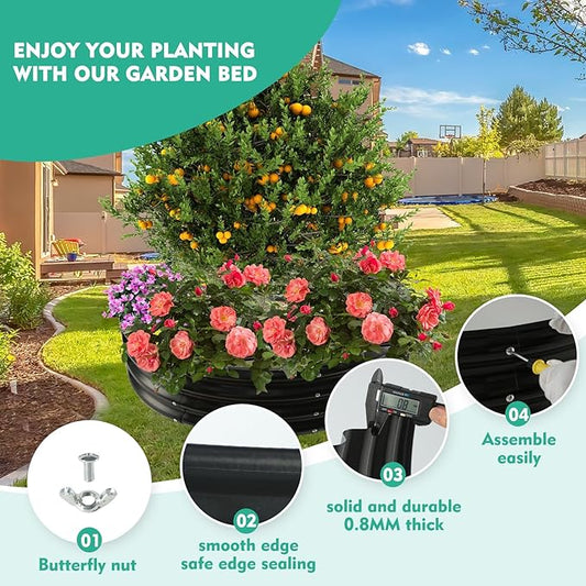 36 Inch Diameter Galvanized Garden Raised Bed/Plant Box/Fire Pit Ring - 0.8mm Thick,12 Inch Tall,Perfect for Planting a Variety of Flowers,Herbs,Vegetables (Black, 36 Dia X 11.5 inches)