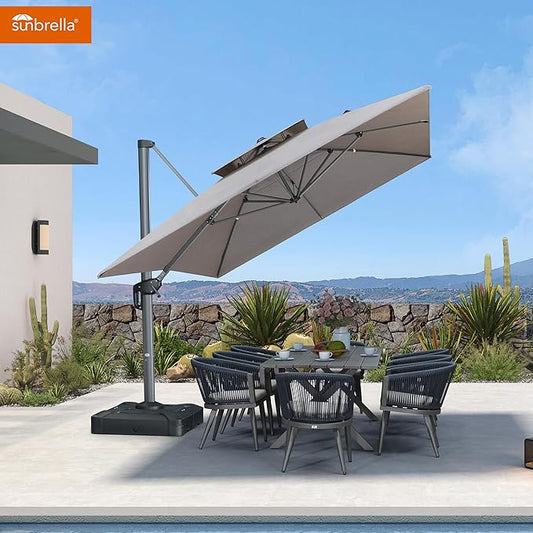 PURPLE LEAF Patio Umbrella with Base Included 10' X 13' Outdoor Cantilever Umbrella Large Rectangle Double Top Heavy Duty Offset Umbrella with 360-Degree Rotation for Pool Garden Deck Cast Ash