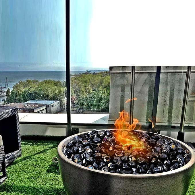 Mr. Fireglass 10 Pounds Diamond Fire Glass, 1 inch High Luster Reflective Fire Pit Glass Rocks for Propane & Natural Gas Fire Pits Fireplace & Lanscape, Onyx Black