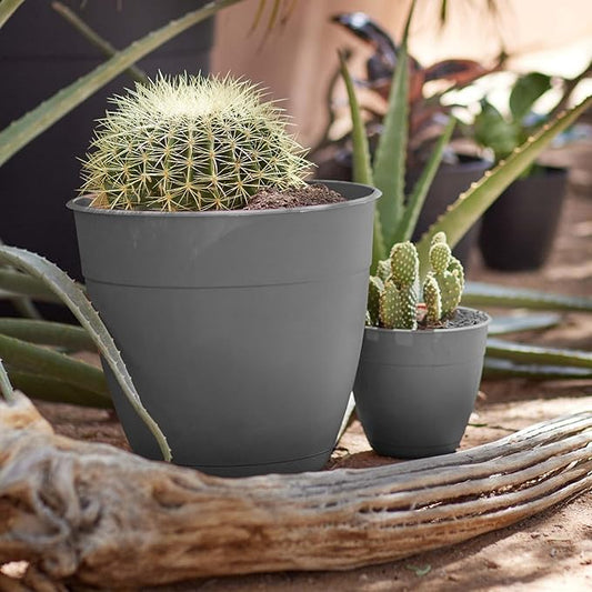 Bloem Dayton 6" Charcoal Round Planter Pot with Drainage Holes and Removable Saucer for Indoor or Outdoor Gardening, Made in USA