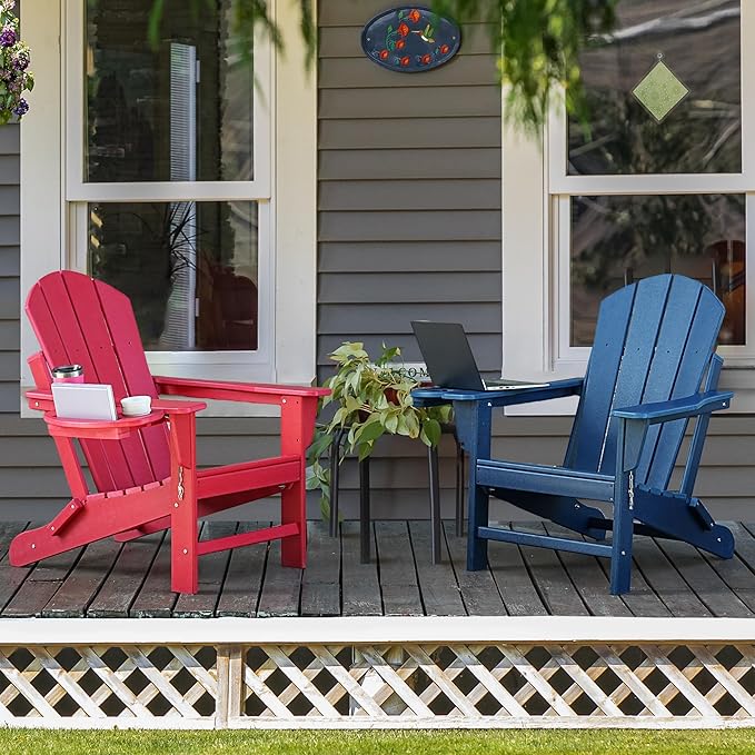Adirondack Chair, HDPE Folding Adirondack Chair with Multifunctional Cup Holder, Weather Resistant Fire Pit Chair for porches, patios, patios, poolsides, Decks.