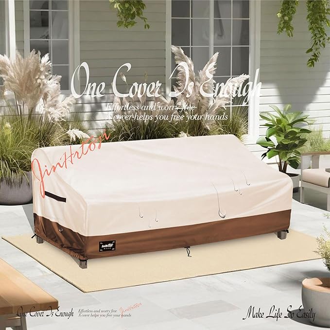 3-seater Outdoor Couch Cover,85"Wx38"Dx35"H Patio Sofa Cover,100% Waterproof Heavy Duty Patio Furniture Covers,Beige&Brown