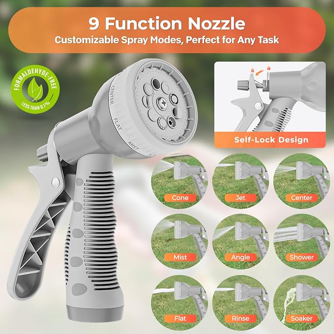 Ayleid Retractable Rubber Hybrid Garden Hose Reel, 1/2"x65ft Wall Mount | Anti-freeze, kink-free premium rubber hybrid hose, 24-month warranty, 9-pattern sprayer, any-length lock, slow auto-return.