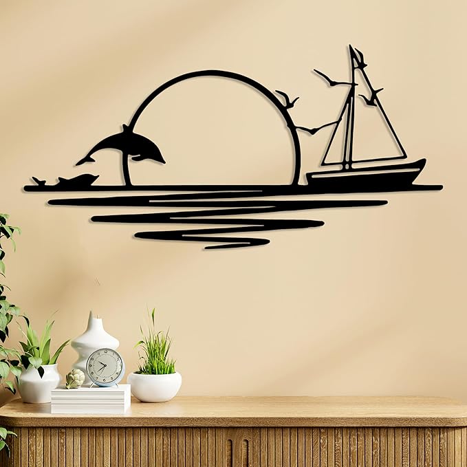 Sunrise Metal Wall Art, Sunset Metal Wall Decor for Living Room, Sunshine Line Art Home Decor Outdoor Indoor, Sun Design Modern Artwork for Walls, Abstract Sunset Wall Decor, Housewarming Gifts