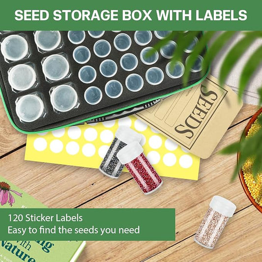 104 Slots Seed Storage Organizer Box with 20 Envelopes, Garden Seed Containers 1 oz 5 oz with Labels, Seed Packet for Plant, Flower,Vegetable Seeds