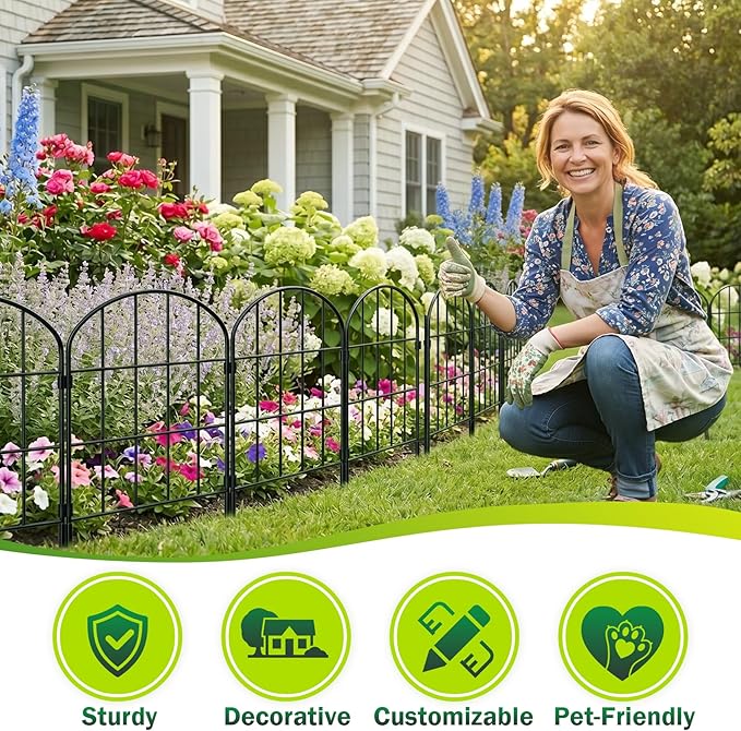 24in (H) x 11ft (L) Decorative Garden Fence Panels 10 Pack No Dig Fencing, Rustproof Metal Wire Garden Fence Border, Small Animal Barrier Fence for Dog